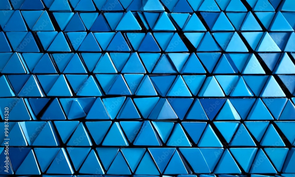 Poster A repeating pattern of blue triangular tiles arranged in a grid-like fashion, creating a visually striking and geometric design
