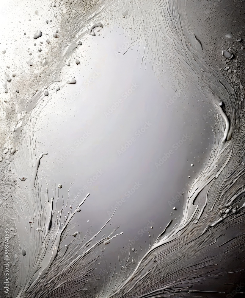 Aufkleber a white, abstract background with a central, curved shape and a series of lines and splatters extending from it, creating a dynamic and textured appearance