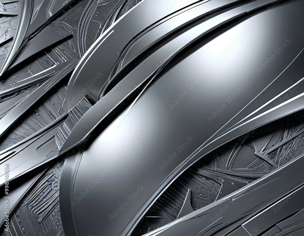 Aufkleber a close-up view metallic surface with a complex, abstract pattern of intersecting lines and curves The metallic surface appears to be made shiny, reflective