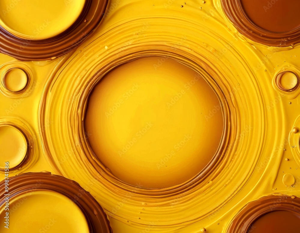 Poster a circular arrangement of yellow and brown paint, with the central circle being the largest and surr