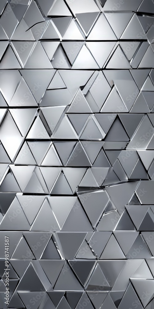 Poster a repeating pattern of triangular shapes in varying shades of gray, creating a visually striking and geometric design