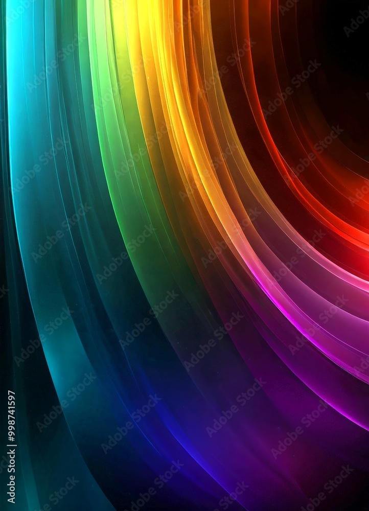 Poster a vibrant abstract pattern composed of curved lines in various colors, including blue, green, yellow