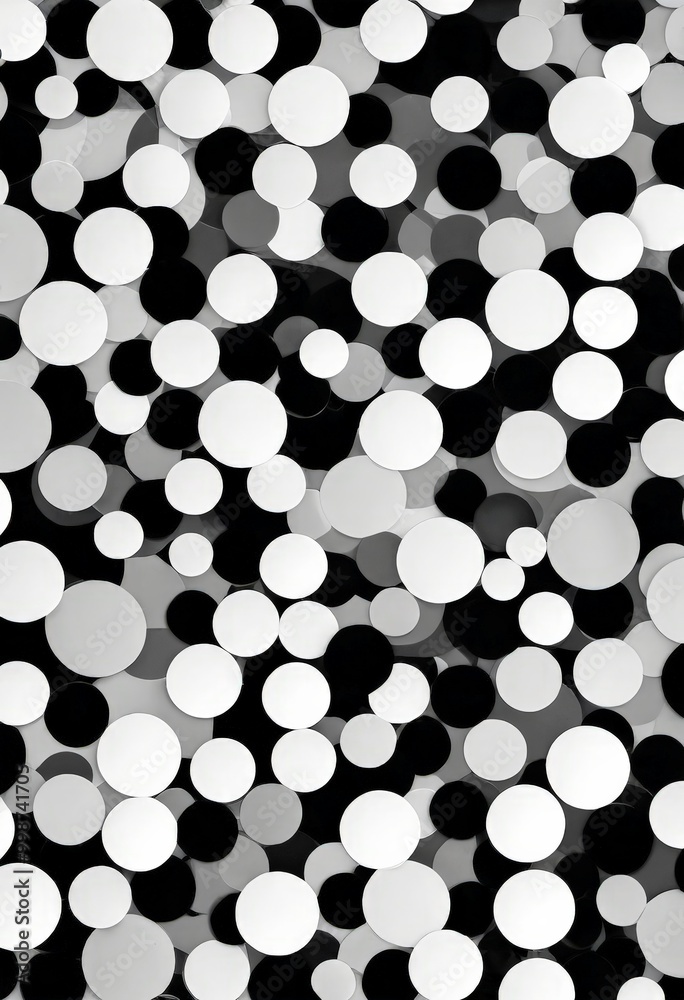 Aufkleber A black and white of overlapping circles, varying in size and color, creating a visually striking pattern