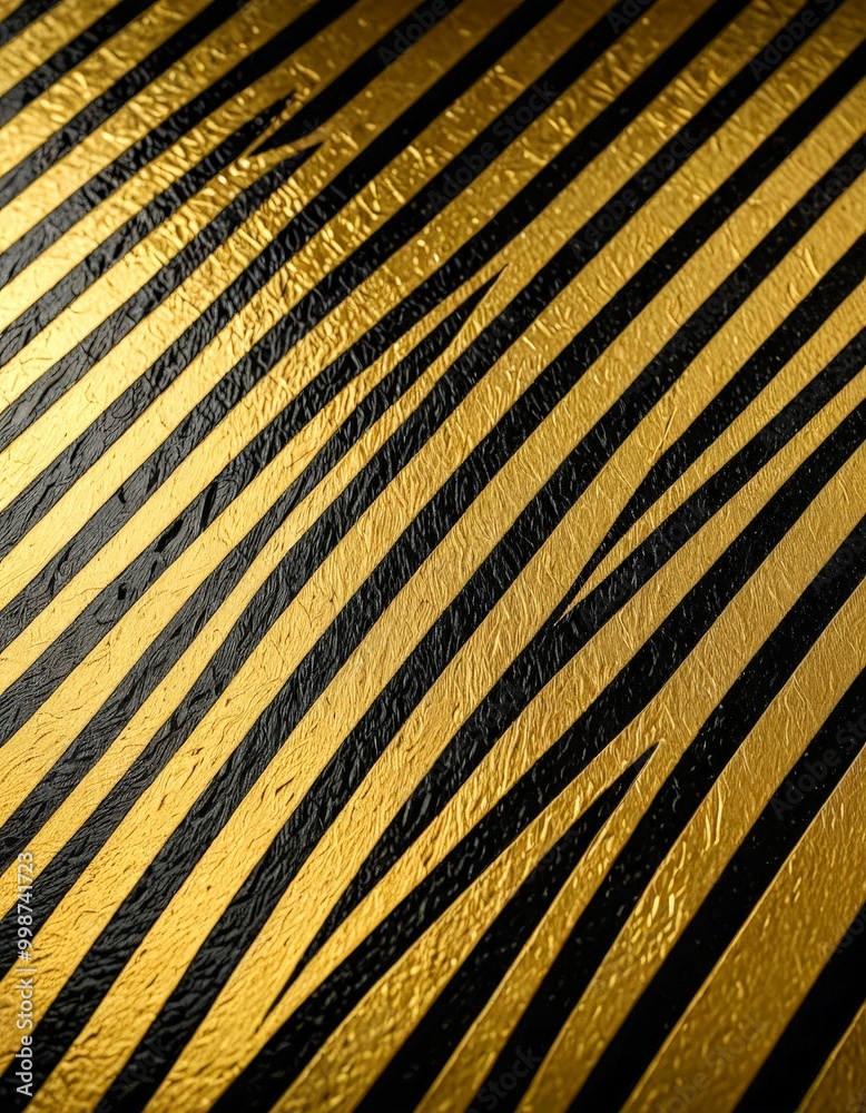 Poster a close-up view textured surface with diagonal lines in black and gold, creating a striking pattern
