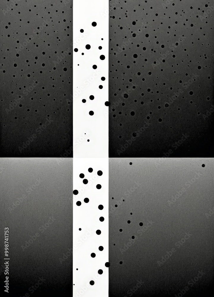 Aufkleber a striking black and white abstract composition dominating the center of a vertical white line, whic
