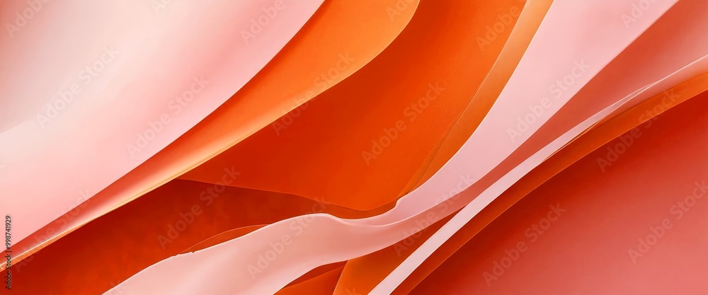 Poster a close-up view of abstract, overlapping layers of pink and orange paper, creating a dynamic and visually striking composition