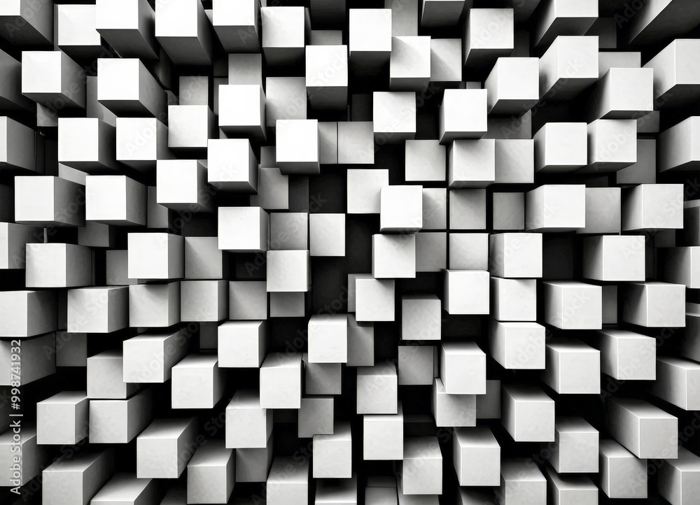 Poster A monochromatic grid of white cubes, creating a visually striking and geometric pattern