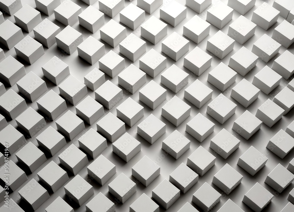 Poster A repeating pattern of white cubes arranged in a grid-like formation, creating a visually striking and geometric design