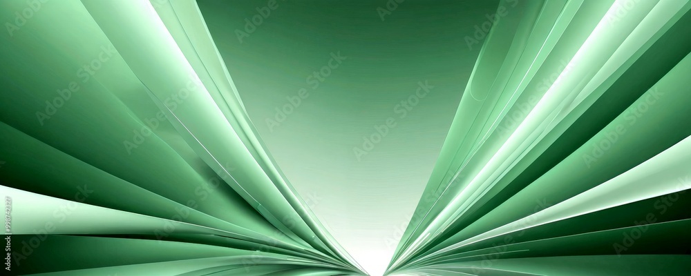 Leinwandbilder a striking abstract composition of intersecting green and white lines, creating a sense of depth and movement The lines converge towards a central point, forming a fan-like