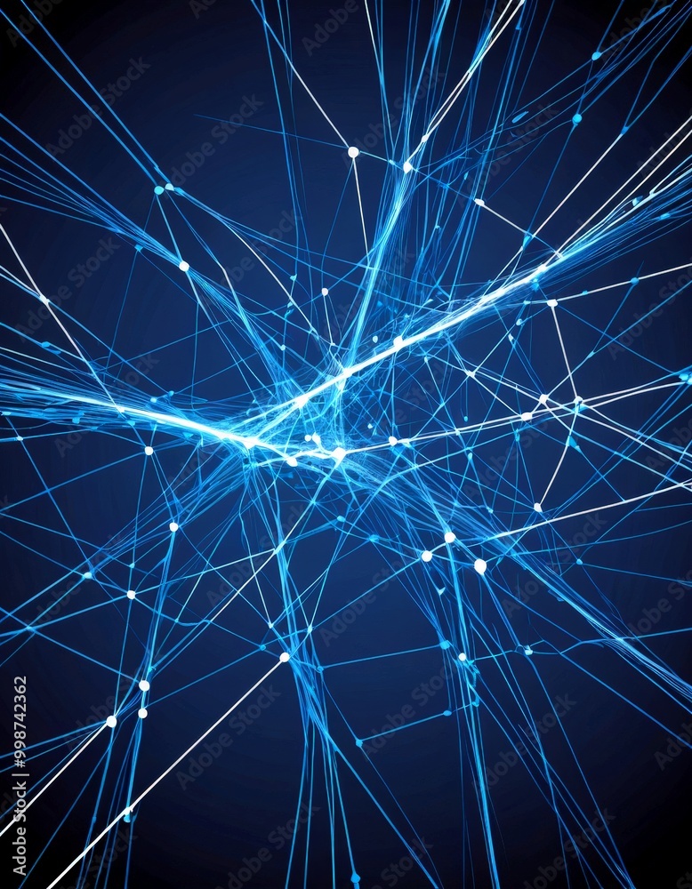 Aufkleber a complex network of interconnected lines and dots, creating a striking visual effect against a dark background The lines and dots are arranged in a way