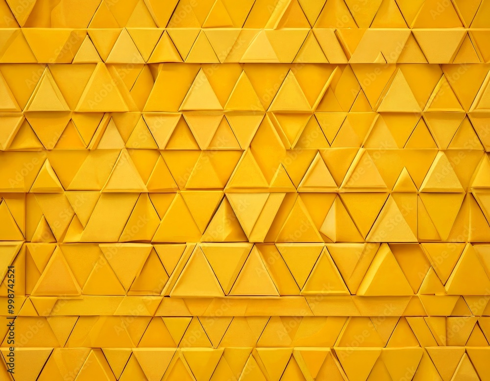 Poster a repeating pattern of yellow triangles arranged in a grid-like fashion, creating a visually striking and geometric design