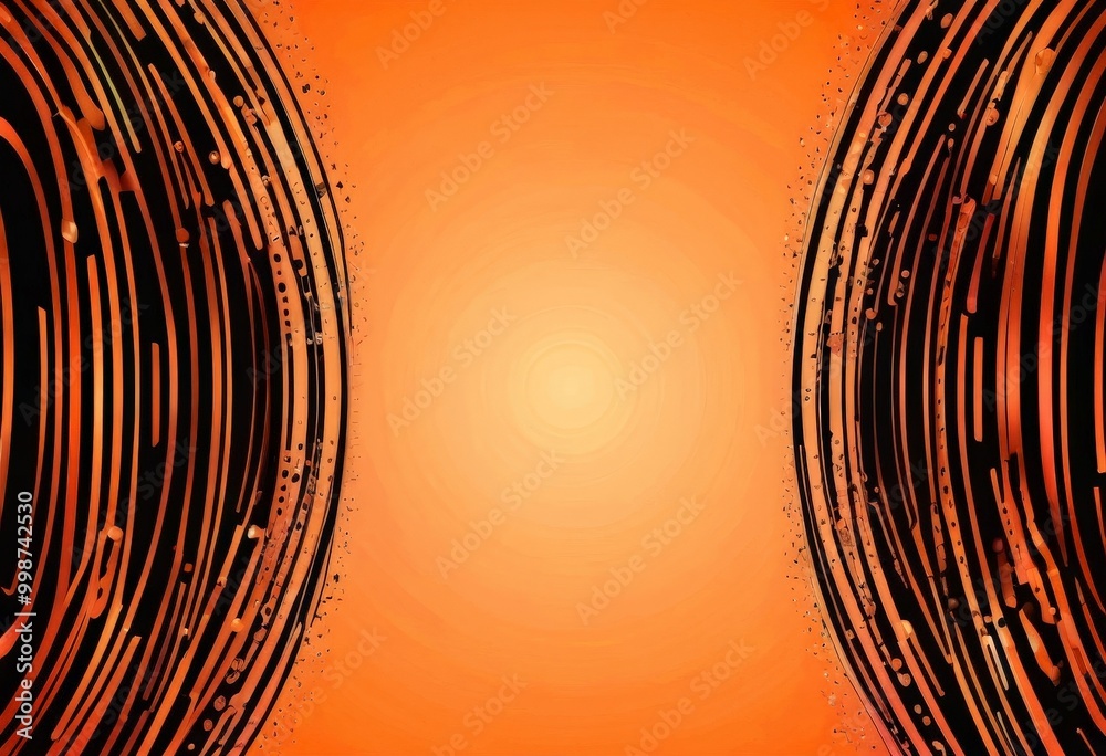 Poster a vibrant abstract design with a gradient of orange and black The design consists of two curved lines, one on the left and one on the right, with a central line that appears