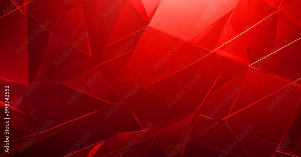 Poster a red abstract background composed of intersecting diagonal lines and triangular shapes, creating a dynamic and visually striking composition