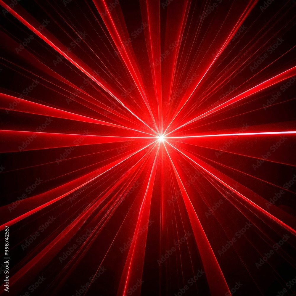 Poster a striking red laser beam radiating outwards from a central point, creating a mesmerizing pattern of lines and intensity.