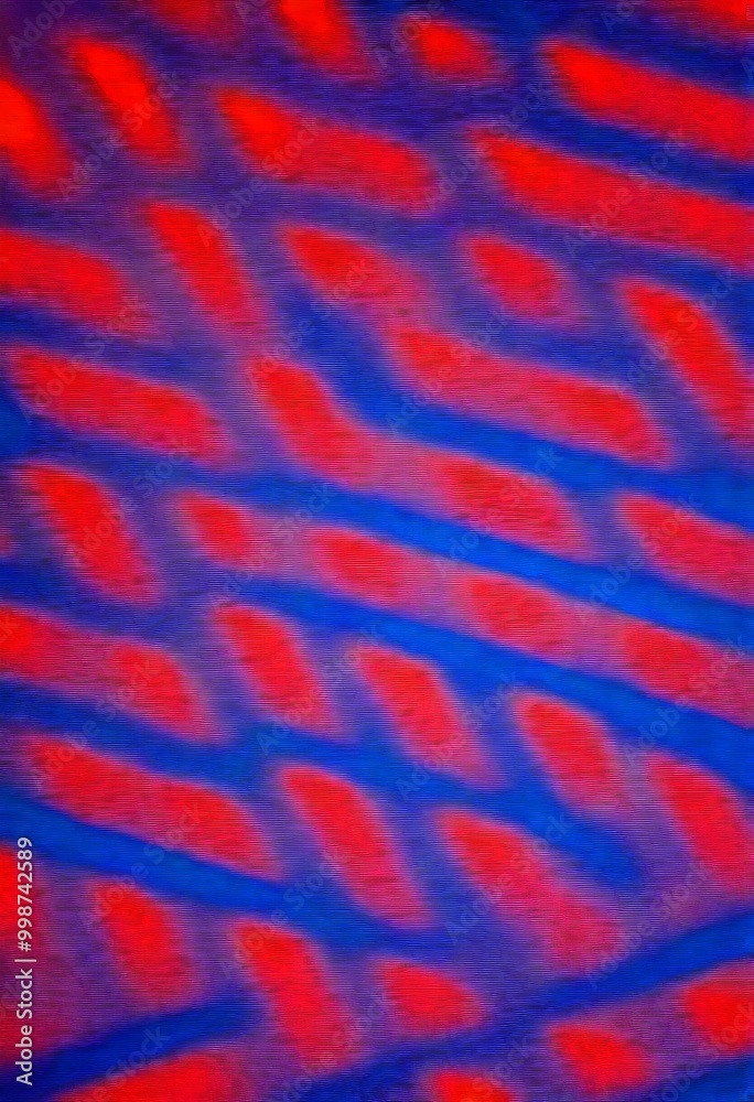 Poster a blurred abstract pattern with alternating red and blue stripes, creating a sense of movement and r