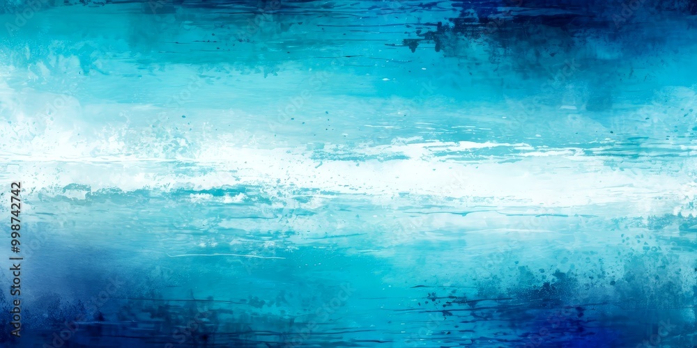 Aufkleber an abstract painting featuring a gradient of blue and white colors, with visible brush strokes and splatters, creating a textured and dynamic visual effect