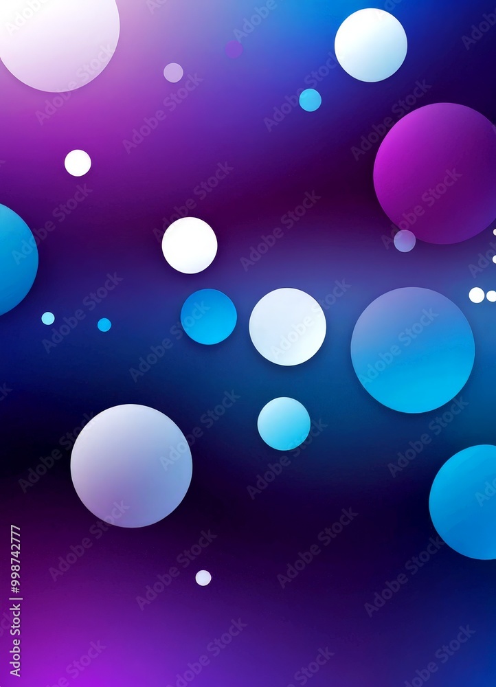 Poster a vibrant abstract background with a gradient of purple and blue hues, dotted with white circles of 