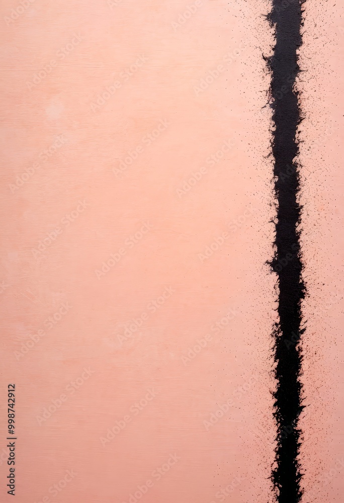 Poster a close-up view pinkish-orange background with a black line running vertically down the center, creating a striking contrast
