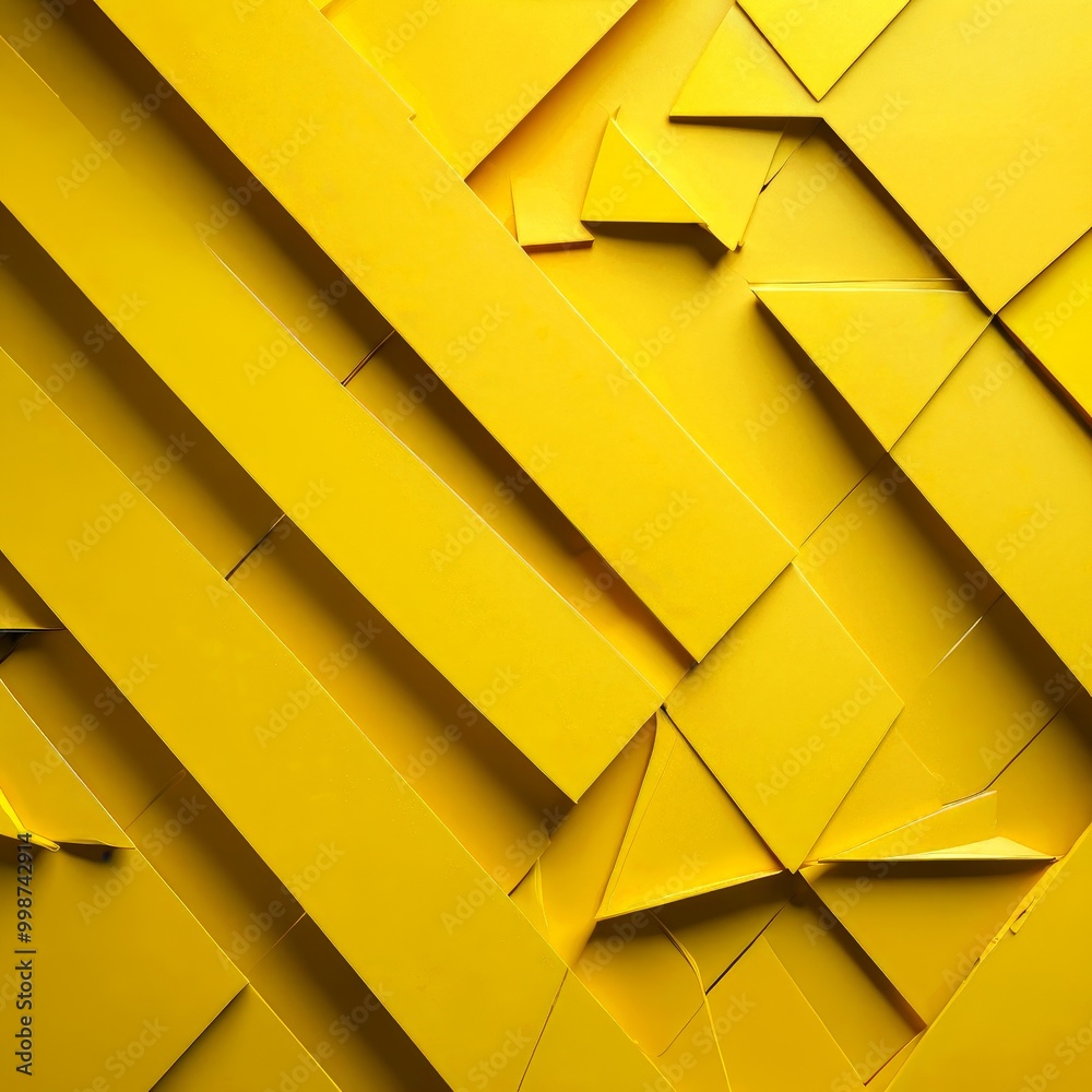 Poster a close-up view yellow geometric pattern composed of intersecting diagonal lines and triangular shapes, creating a visually striking and abstract design