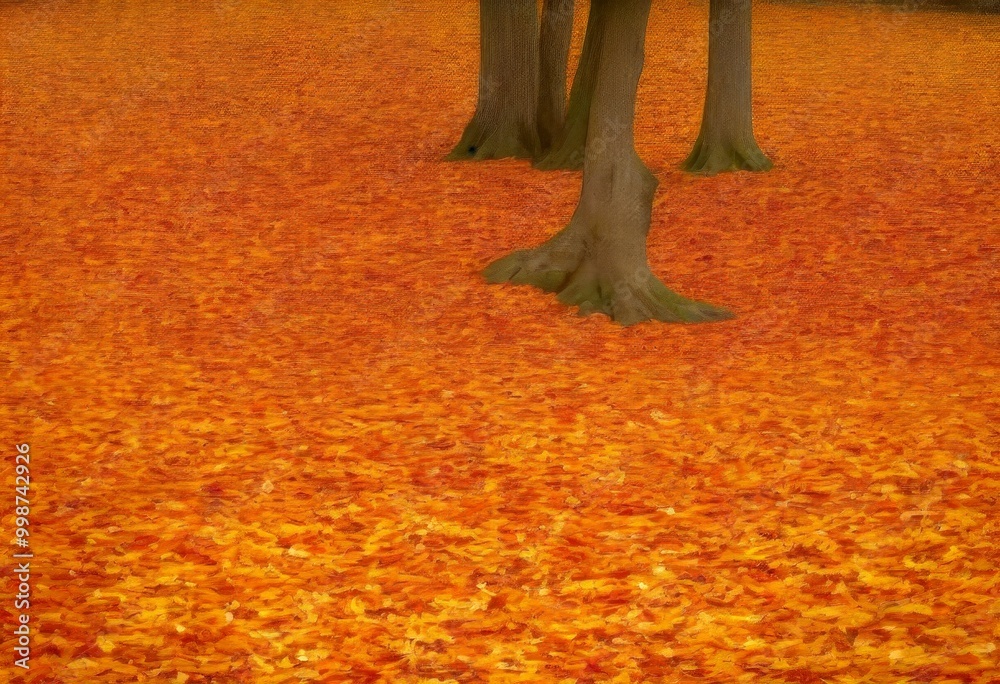 Aufkleber a tranquil autumn scene unfolds in a park, with a group of trees standing tall amidst a carpet of or