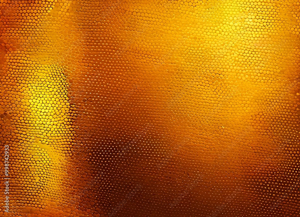 Poster a close-up view textured surface with a pattern of small, circular dots or dots, creating a mosaic-like effect The color palette is predominantly warm, with shades of