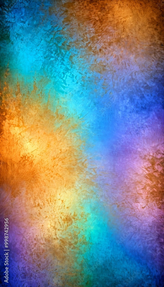 Poster a textured, multicolored background with a gradient of blue, orange, and purple hues The colors are not evenly distributed, creating a sense of depth and movement The