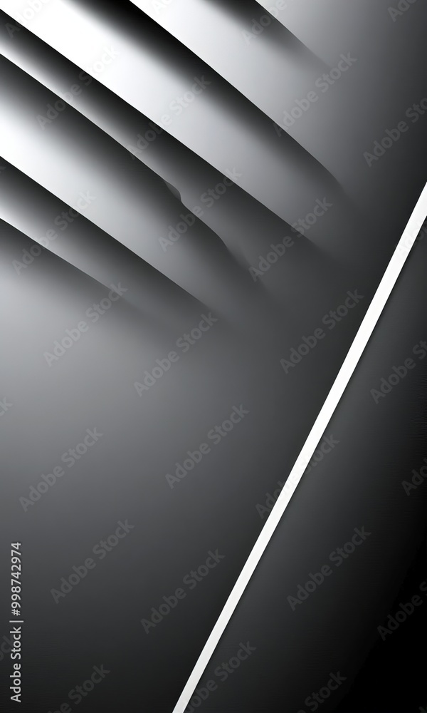 Poster a black and white abstract composition with diagonal lines and a white horizontal line, creating a sense of depth and movement