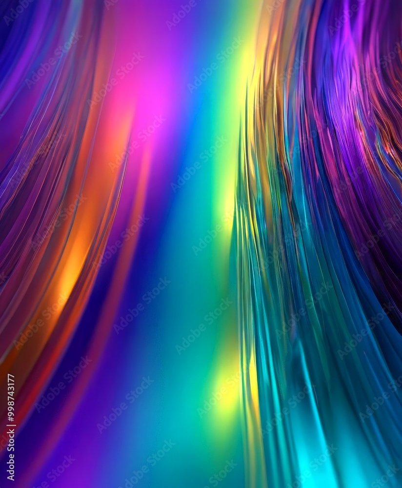 Poster a vibrant abstract composition of curved lines and swirls in a spectrum of colors, including shades of blue, purple, orange, and yellow, creating a dynamic and visually