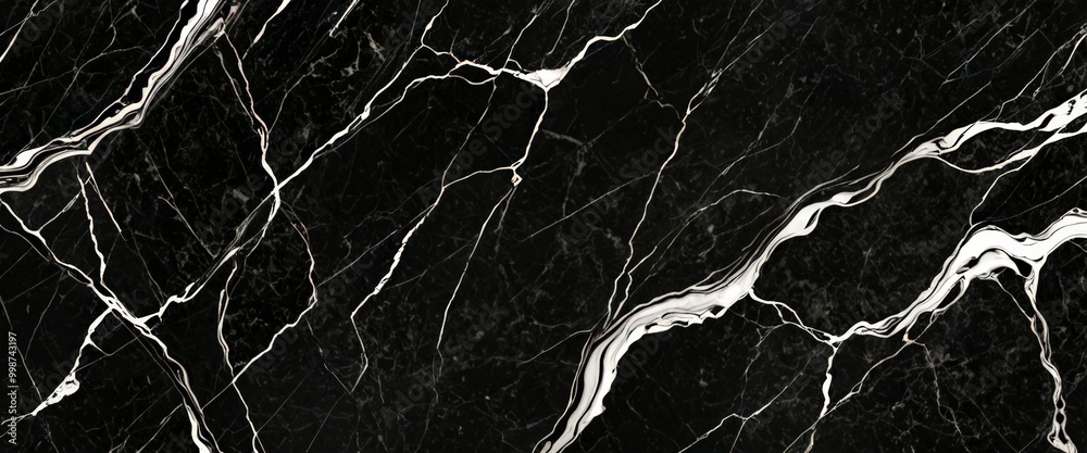 Aufkleber a close-up view black marble surface with a distinctive white marble-like pattern, created by the na