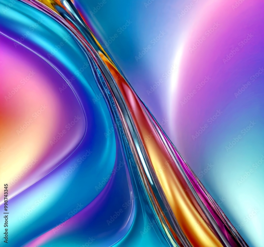 Poster a vibrant abstract composition with a gradient of colors transitioning from pink to blue, and then to purple, creating a dynamic and visually striking effect