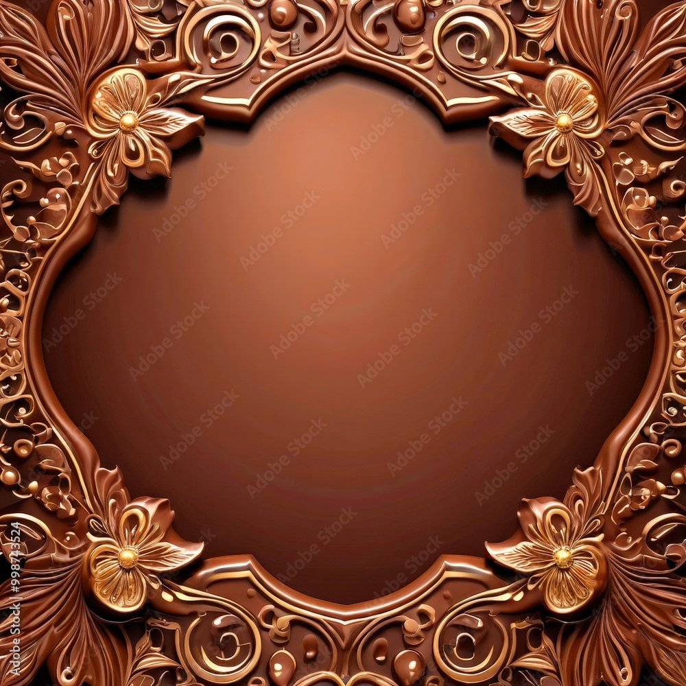 Leinwandbilder a rich brown ornate frame with intricate floral and scroll designs, creating a visually striking and