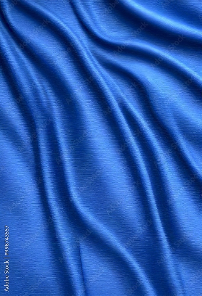 Poster a close-up view smooth, flowing fabric with a deep blue color the fabric appears to be made of silk 