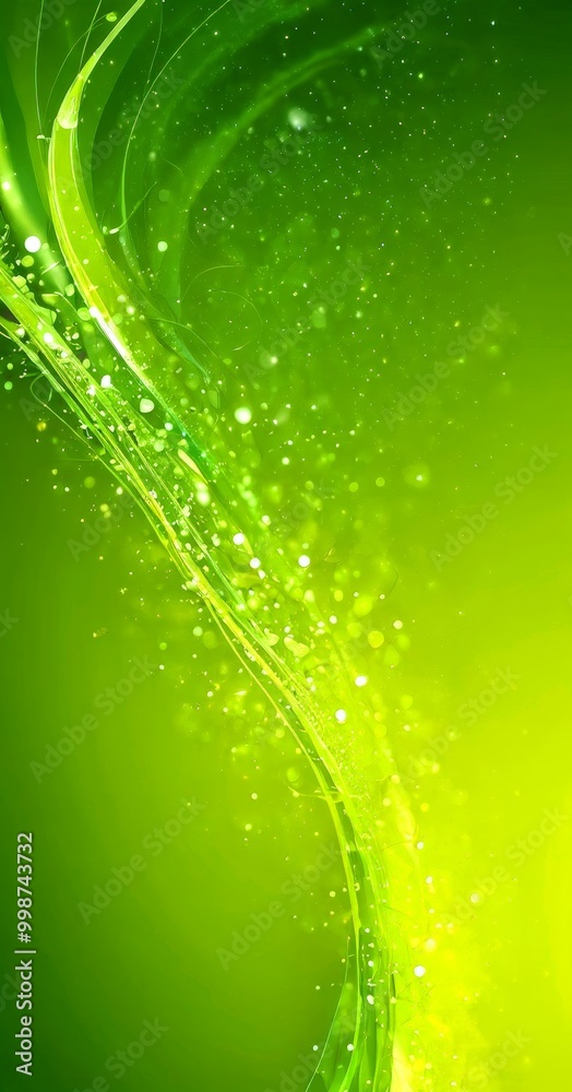 Poster a vibrant abstract background with a gradient of green and yellow hues, adorned with white dots and lines that create a sense of movement and dynamism