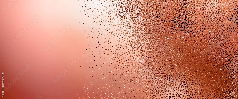 Poster a gradient of pink and brown tones, with a pattern of small dots or specks scattered across the frame, creating a sense of depth and texture