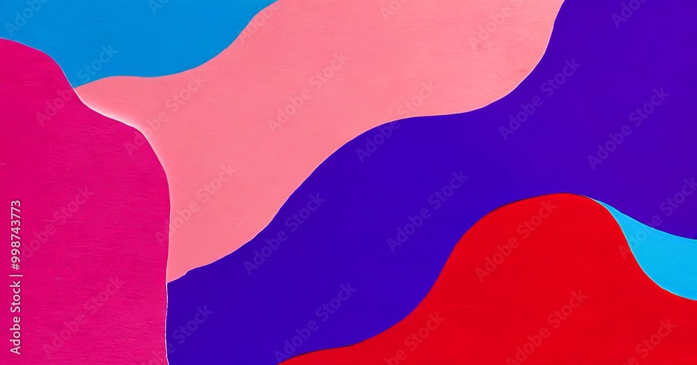 Poster abstract composition featuring overlapping curved lines in various vibrant colors, including pink, b