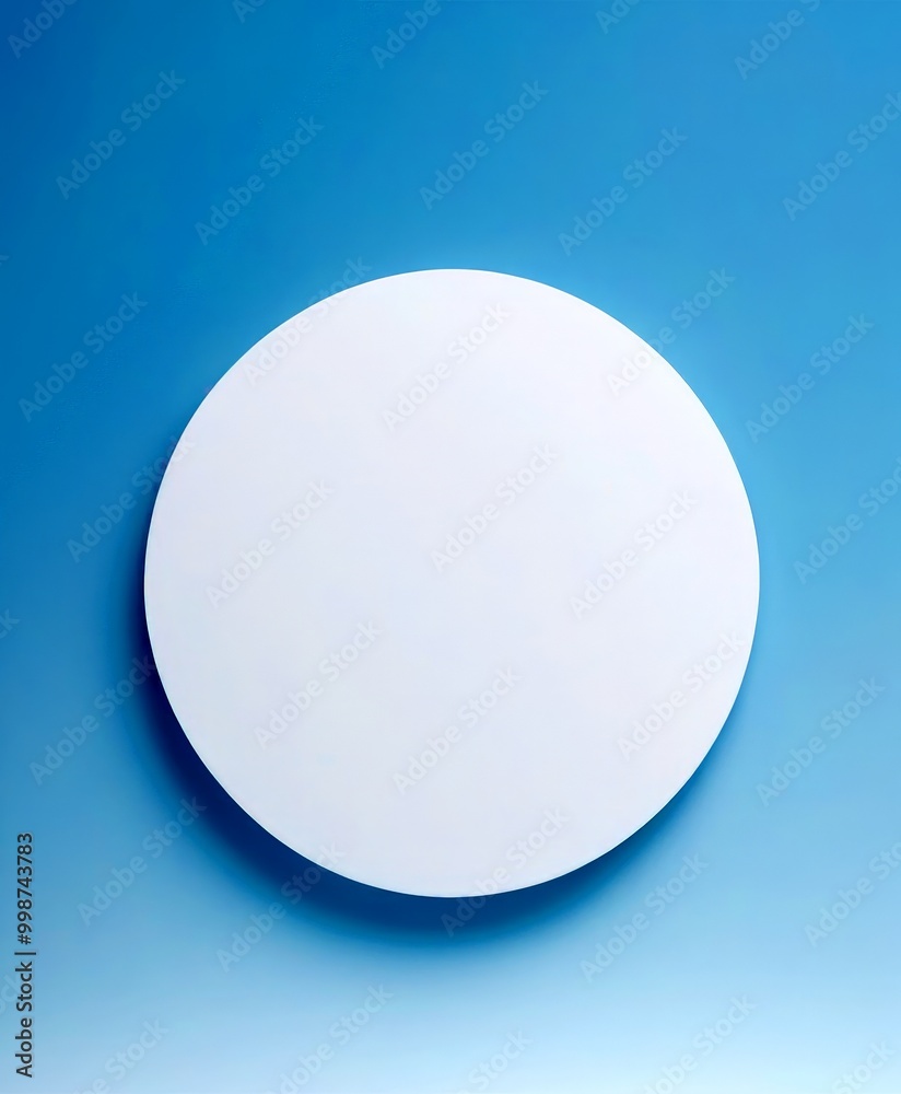 Poster a white circle is centered against a gradient blue background.