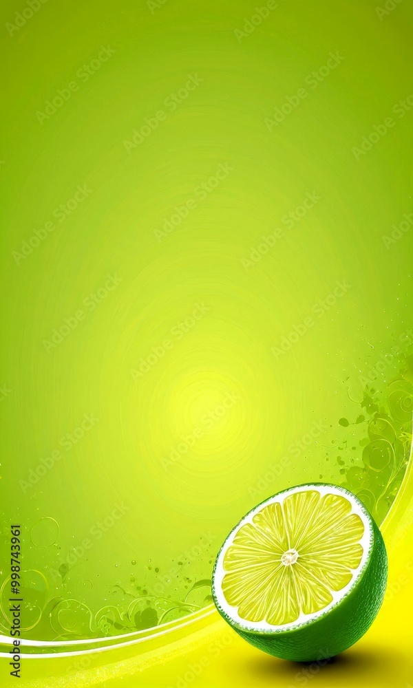 Poster a vibrant lime slice rests on a yellow background, surrounded by a swirling pattern of green and yel