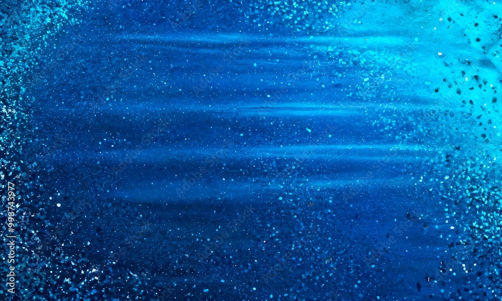 Poster a deep blue background with a subtle texture, featuring a scattering of small white dots or specks that appear to be glittering or sparkling The does
