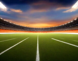 Fototapeta premium a football stadium with a vibrant sunset sky in the background, creating a dramatic and visually appealing scene