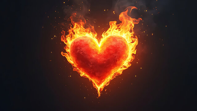 Burning heart on a black background