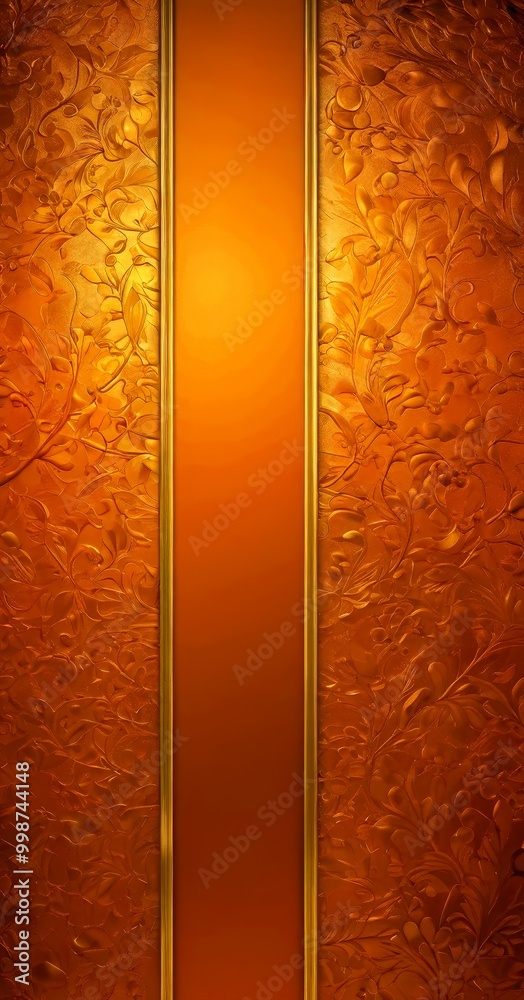 Poster a rich, ornate gold and orange pattern with a central vertical strip of gold, creating a striking vi