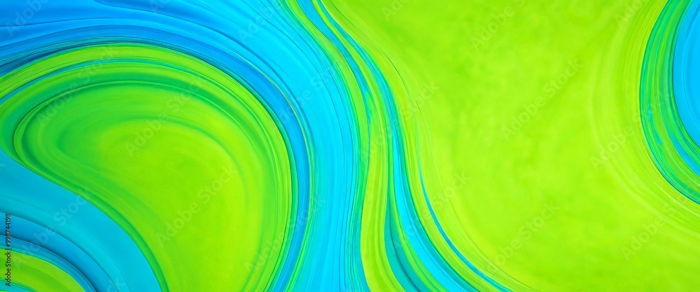 Poster a vibrant abstract pattern with swirling lines in shades of green and blue, creating a dynamic and visually striking composition