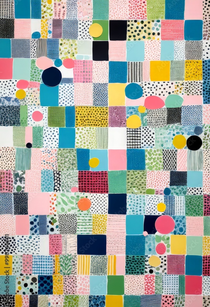 Aufkleber a vibrant collage featuring a variety of geometric shapes and patterns in a range of colors, includi