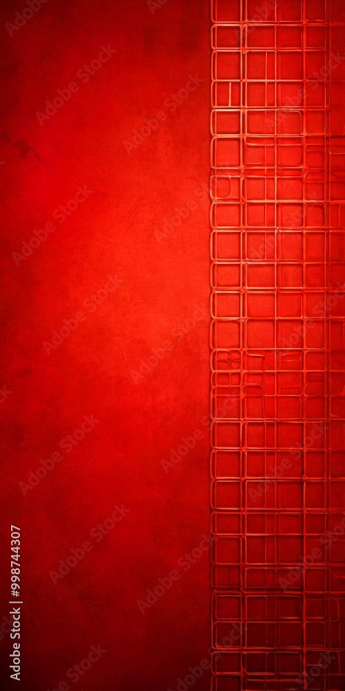 Fototapete a red background with a grid-like pattern on the right side, creating a striking contrast against the solid red background