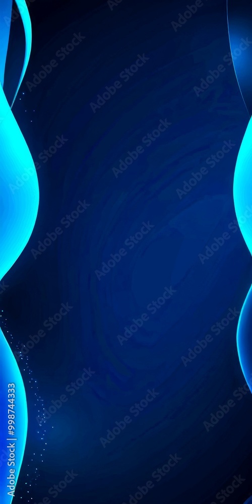 Poster a dark blue background with a curved, glowing blue line on the left side and a small, scattered array of blue dots on the right side