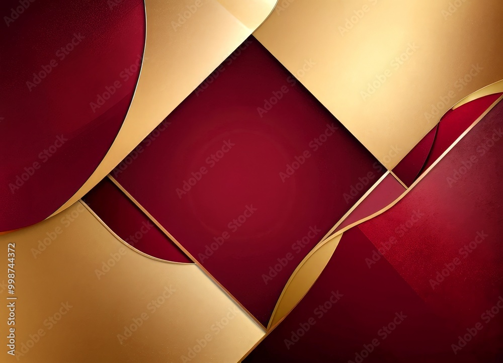 Poster a striking abstract composition of overlapping red and gold shapes, creating a dynamic and visually captivating pattern