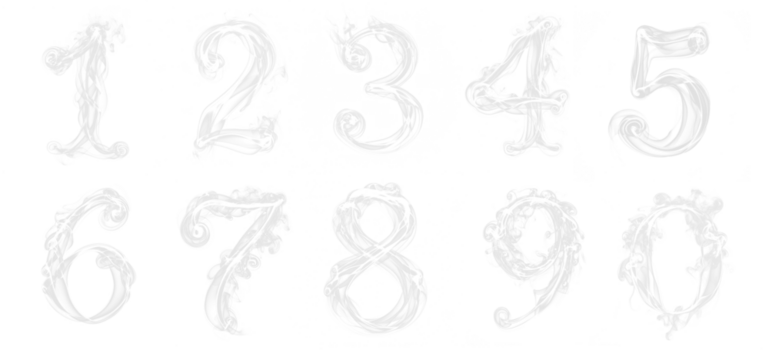 White smoke numbers cutout set collection. 1 2 3 4 5 6 7 8 9 0. Transparent background PNG.