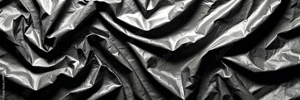Aufkleber a close-up view crumpled black fabric, with the folds and creases creating a textured and abstract pattern