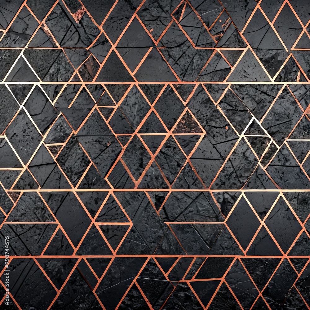 Poster a close-up view black and gold geometric pattern composed of overlapping triangular shapes