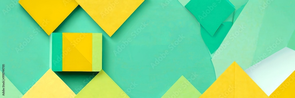 Aufkleber a vibrant abstract composition of overlapping geometric shapes in various shades of yellow and green